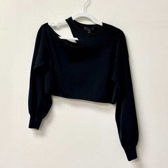 Michael Costello x REVOLVE Asym Cut Out Dolman Ribbed Crop Sweater Black Medium - Picture 2 of 5